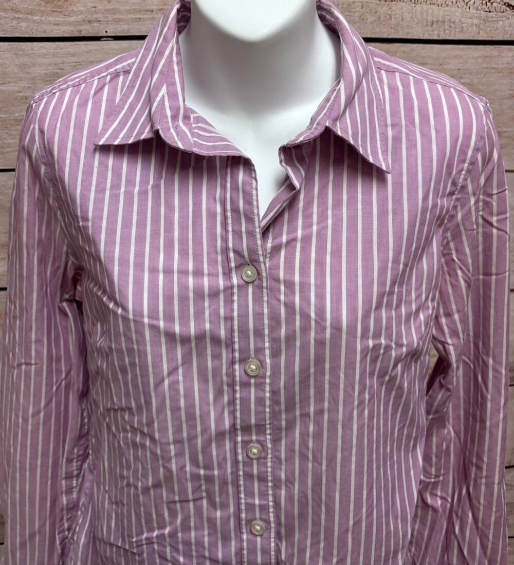 Banana Republic Womens 4 Non Iron Stretch Button Up Shirt Purple White Stripe